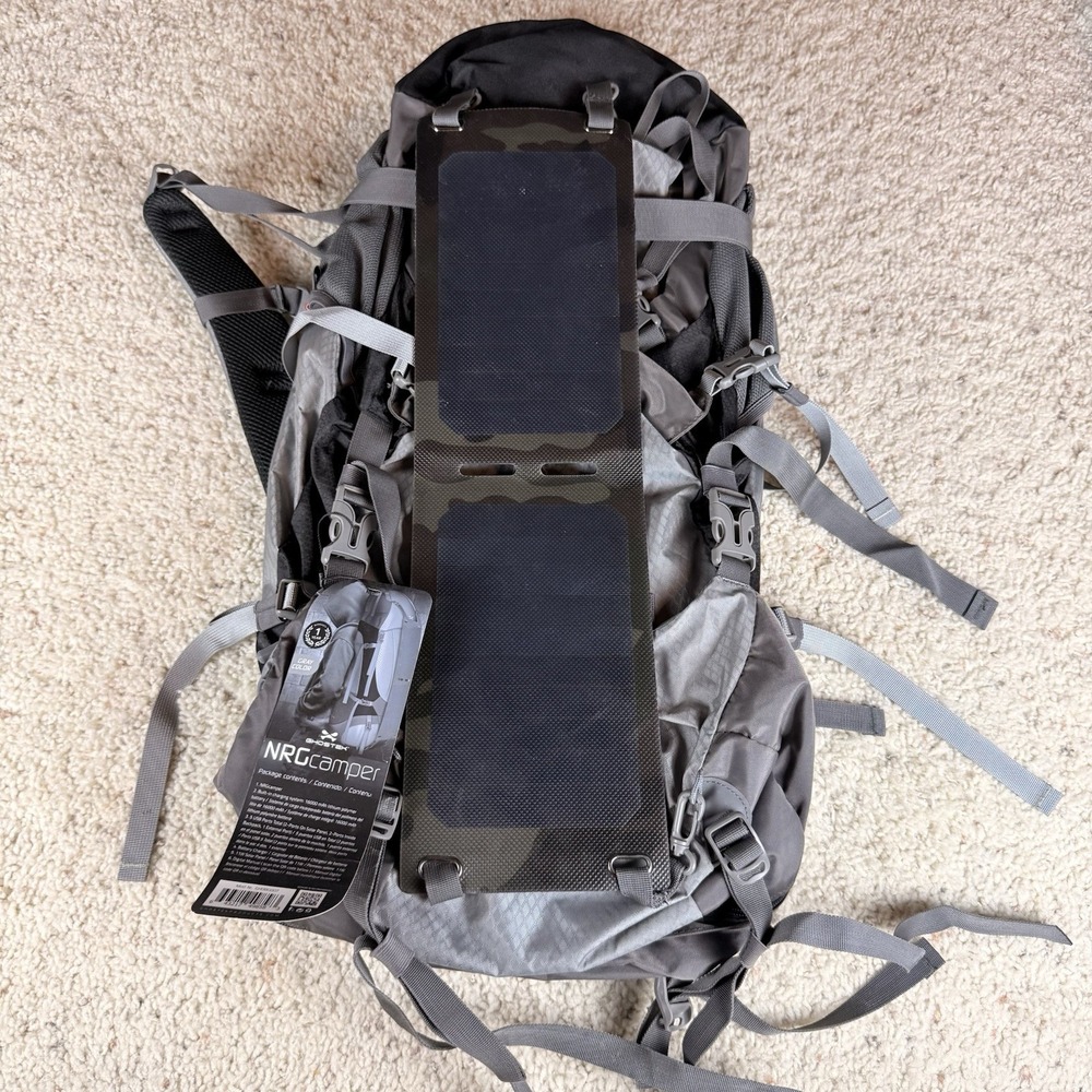 Camper Gray Backpack with Camouflage Solar Panel